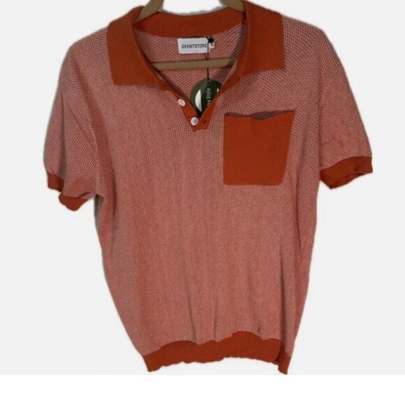 OxKnit Other - NWT - OxKnit Men's XL Orange Retro Short Sleeve Shirt 100% Cotton Pocket Buttons